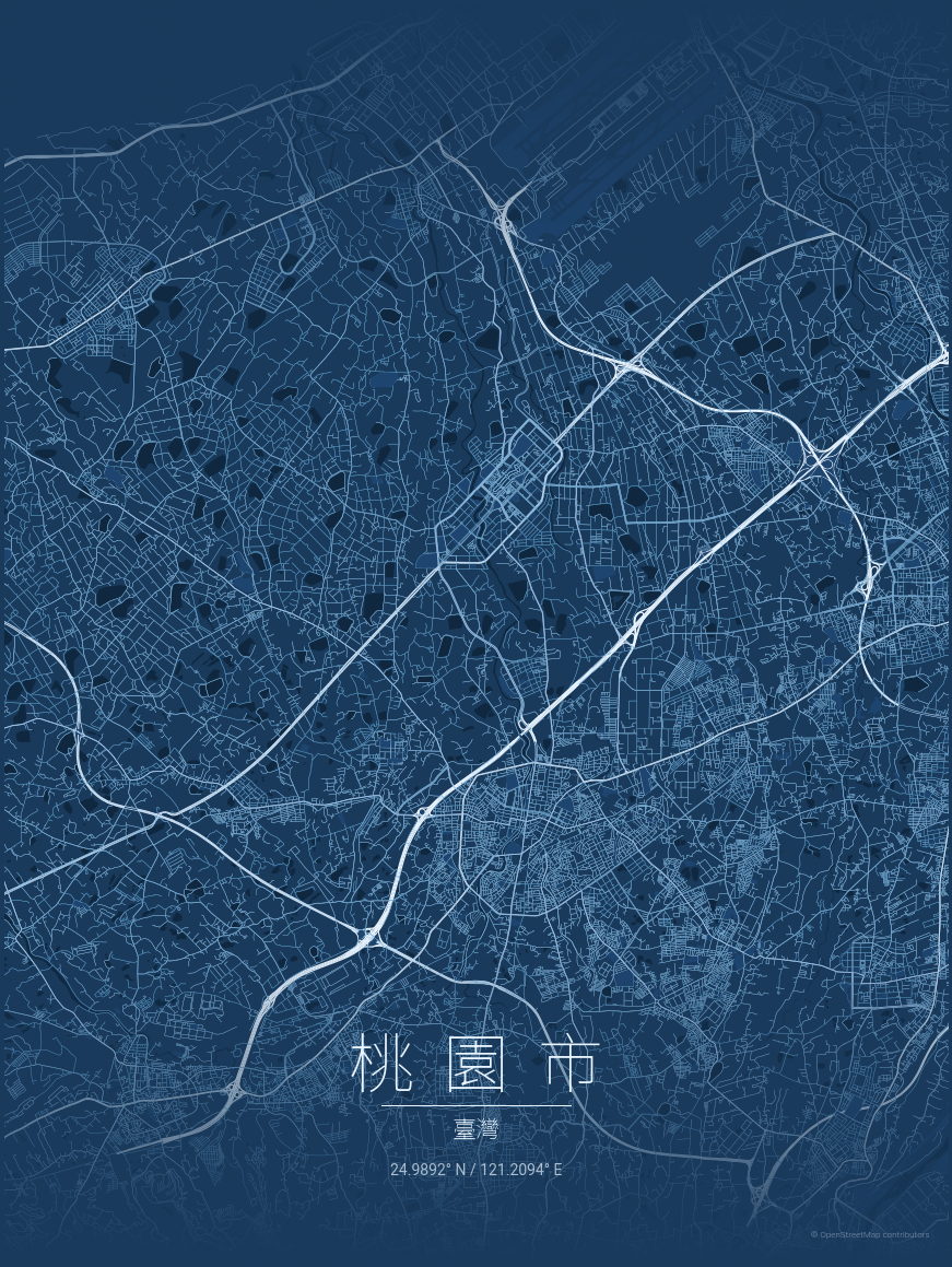Taoyuan Blueprint Style Map Poster