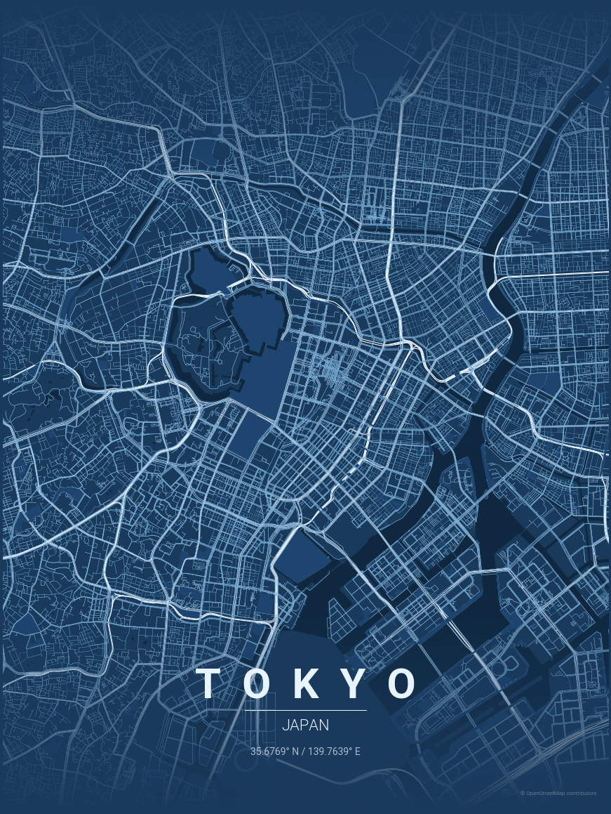 Tokyo Blueprint Map Poster